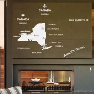 NEW YORK Etat - STICKER : Une carte de New York State, Statue de la Liberté, Nyc, Albany, Niagara Chutes