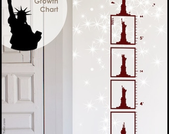 Kid Chart Height Decal - Statue of Liberty in feet (or Cm) - with Construction phases, dates. Growth sticker, New York decor