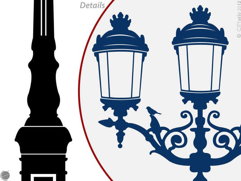 PARIS LAMP DECAL : Old fashion Triple Street Lamp with pigeons, birds, 19th Century, Paris decor image 3