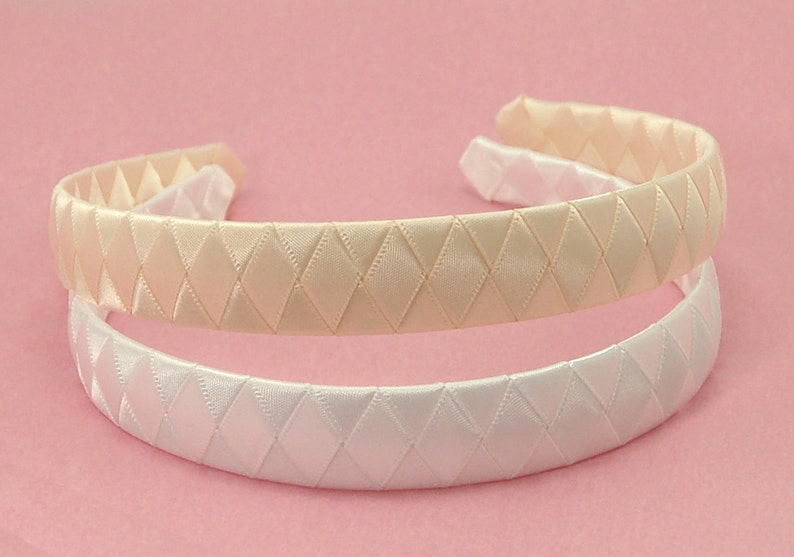 White Pink Ivory Satin Woven Headband  3 Color Choices  image 4