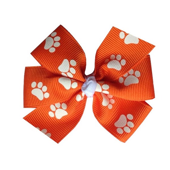 Clemson Tiger Hair Bow Orange Paw Print Bow Toddler Clemson Cheerleader Medium Orange Clemson Bow Orange And White Paw Bow Auburn Tiger