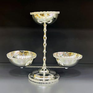 Handcrafted Brass 3-Tiered Serving Bowl with Daisy Detail | Elegant Triple Snack Dish, Footed Candy Bowl, Unique Gift for New Homes