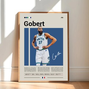 Pôster de Rudy Gobert, Minnesota Timberwolves, pôster da NBA, pôster esportivo, estilo moderno de meados do século, fãs da NBA, presente de basquete, pôsteres esportivos para quarto