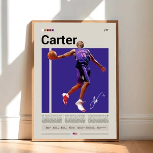 Pôster de Vince Carter, impressão do Toronto Raptors, pôster da NBA, pôster esportivo, estilo moderno de meados do século, fãs da NBA, presente de basquete, pôsteres esportivos para quarto