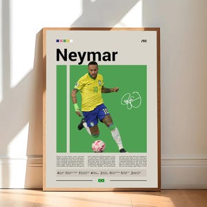 Pôster do Neymar, pôster do Brasil, presentes de futebol, pôster esportivo, pôster de jogador de futebol, arte de parede de futebol, pôsteres esportivos para quarto