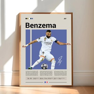 Pôster de Karim Benzema, pôster do Real Madrid, presentes de futebol, pôster esportivo, pôster de jogador de futebol, arte de parede de futebol, pôsteres esportivos para quarto