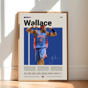 Pôster de Ben Wallace, pôster do Detroit Pistons, pôster da NBA, pôster esportivo, estilo moderno de meados do século, fãs da NBA, presente de basquete, pôsteres esportivos para quarto
