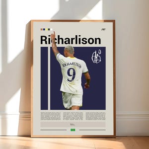 Pôster de Richarlison, Pôster do Tottenham Hotspur, Presentes de futebol, Pôster esportivo, Pôster de jogador de futebol, Arte de parede de futebol, Pôsteres esportivos para quarto