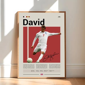 Pôster de David Beckham, impressão de jogador de futebol da Inglaterra, presentes de futebol, pôster esportivo, pôster de jogador de futebol, arte de parede de futebol, pôsteres esportivos para quarto