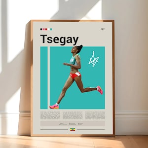 Pôster de Gudaf Tsegay, Pôster de corrida, Pôster de treino, Pôster esportivo, Moderno de meados do século, Pôster motivacional, Pôster esportivo para quarto