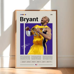 Pôster de Kobe Bryant, pôster do Los Angeles Lakers, pôster da NBA, pôster esportivo, estilo moderno de meados do século, fãs da NBA, presente de basquete, pôsteres esportivos para quarto
