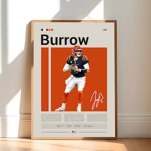 Póster de Joe Burrow, póster de los Cincinnati Bengals, póster de la NFL, póster deportivo, póster de fútbol americano, arte mural de la NFL, pósteres deportivos para dormitorio