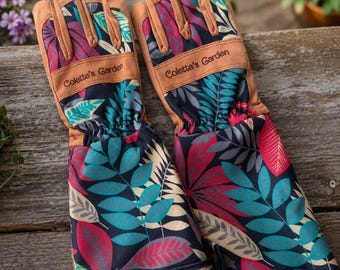 Luvas de jardinagem personalizadas, presente personalizado para amantes de plantas, luvas de jardim florais para mulheres, presente para jardineiras botânicas, presente para mães que amam plantas