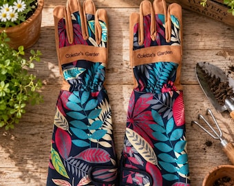 Personalized Gardening Gloves, Custom Floral Garden Gloves for Women, Garden Lover Gift, Plant Lover Gift, Gardener Gift for Mom Grandma