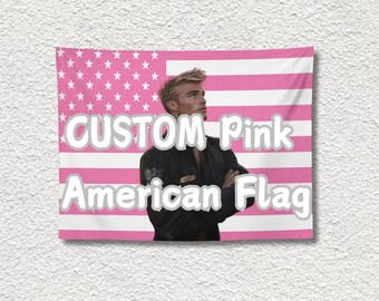 Personalisierte rosa amerikanische Flagge Wanddeko mit jedem Foto jeder Text, Kpop Flagge, benutzerdefinierte Foto Flagge, rosa Wandteppich, Wohnheim Wanddekoration