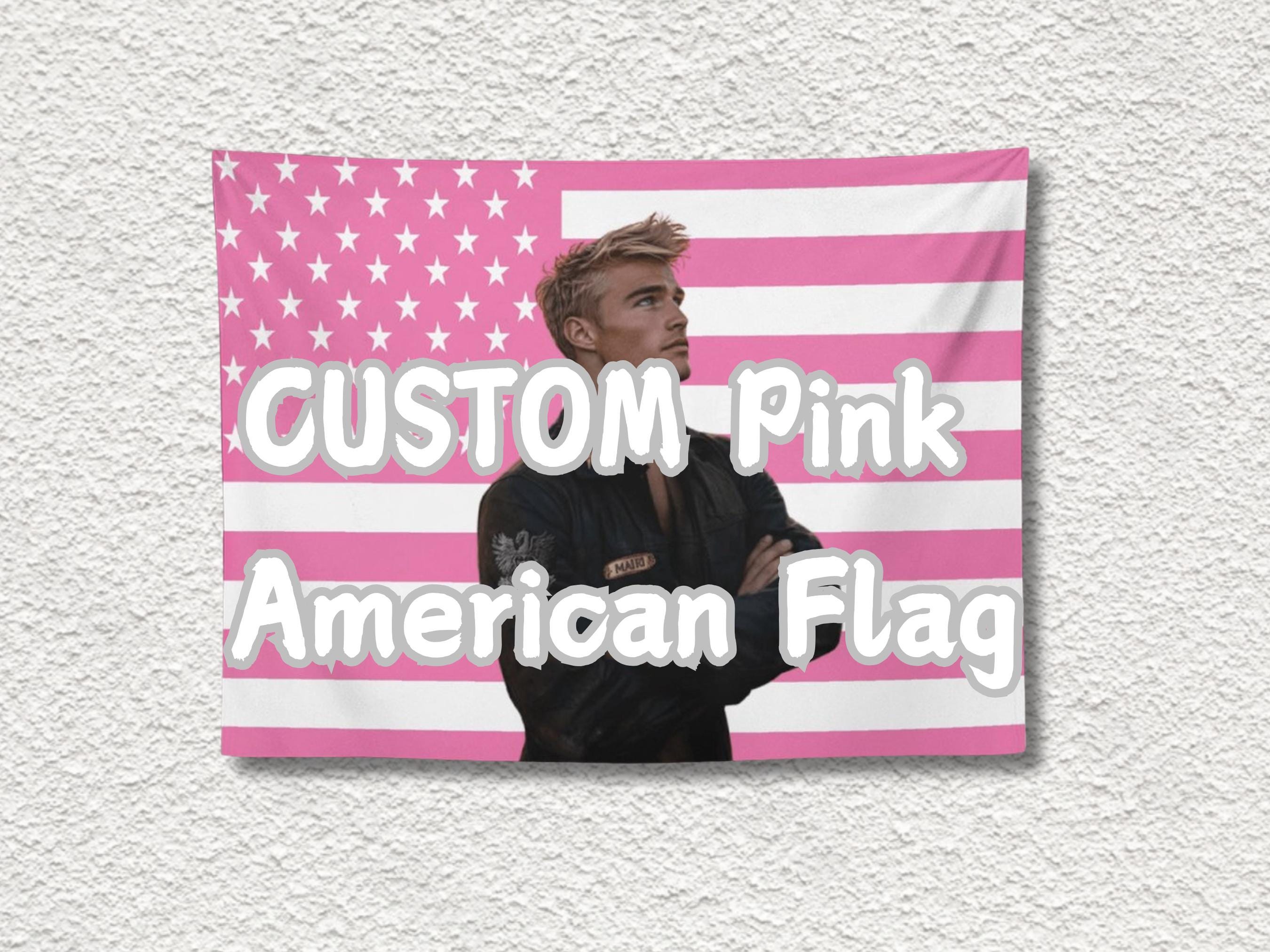 Personalized Pink American Flag Tapestry With Any Photo Any Text, Kpop Flag, Custom Photo Flag, Pink Wall Tapestry, Dorm Wall Decor