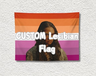 Customized Lesbian Flag Tapestry – Personalized Pride Wall Hanging | Lesbian Couple Gift，Sunset Lesbian Flag Art，Pink and Orange Flag Decor