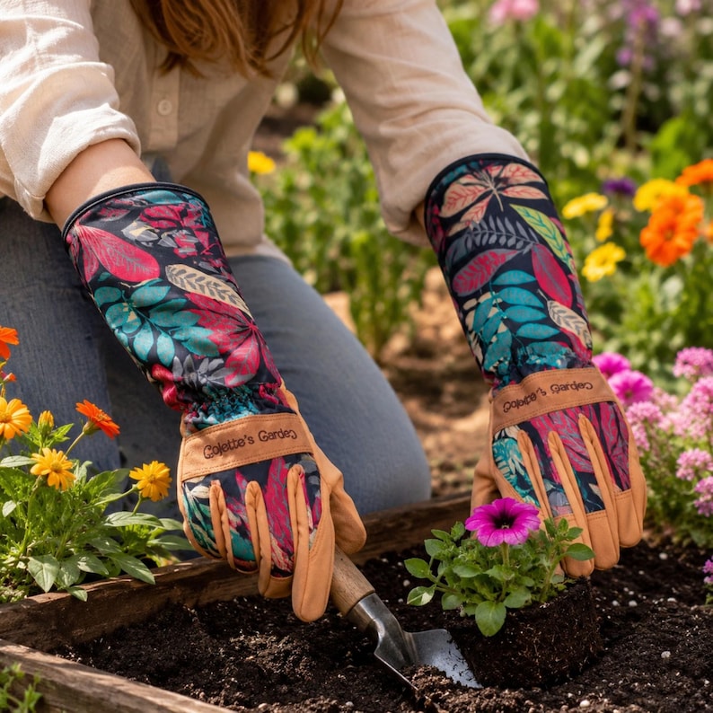 Floral garden gloves gift for plant lover mom or grandma