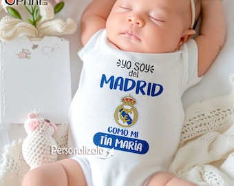 Body Bebé Personalizado, Yo Soy del Madrid, Yo soy del Athletic, todos los equipos, Algodón Suave 170, Manga larga, Babero