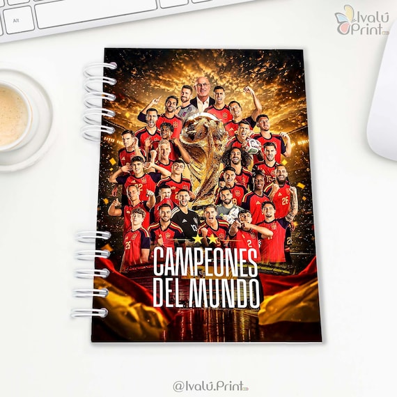 Agenda Campeones del Mundo 2026, España, Cuaderno, Libreta, Regreso a Clase, hecho a mano, Tamaño A5, Tapa dura, hojas 90g, Planificador