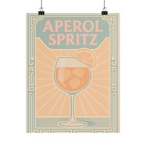 Impresión artística de cóctel vintage, decoración de pared de Aperol Spritz, póster para bar, ilustración de bebida retro, regalo para amantes de los cócteles