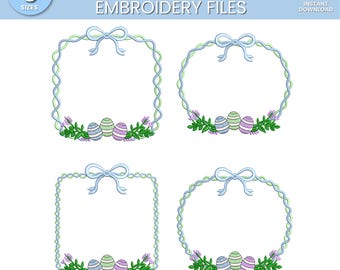 Easter Frames Bundle 4 Designs Bows Flowers, Coquette Ribbon Monogram Border Floral Easter Eggs Carrots, Happy Easter's Day Machine File