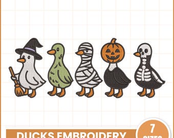 Spooky Goose Halloween Embroidery Design, Goose in Costumes with Pumpkin Machine File, 7 Sizes, Instant Download, Dst Pes Jef Vp3 Exp