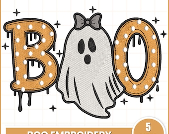Boo Ghost Embroidery Design, Halloween Ghost with Bats Boo Machine Embroidery Design, Boo Text Halloween Embroidery File