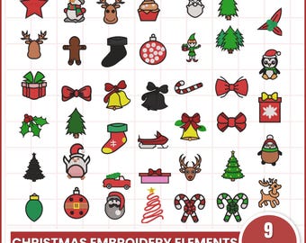 Conjunto de Mini Bordados de Natal, 48 Mini Desenhos de Natal para Máquina de Bordar, Elementos Natalinos, Ícones de Natal, Papai Noel no Inverno, 9 Tamanhos
