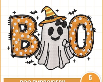 Boo Ghost Embroidery Design, Halloween Ghost with Bats Boo Machine Embroidery Design, Boo Text Halloween Embroidery File