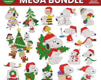 Snoopy Christmas Embroidery Designs Bundle, 17 Digital Dog Embroidery, Santa Hat, Gift & Tree Designs, Xmas Machine Embroidery Patterns