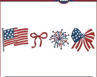 4th Of July Embroidery Design, American Coquette Bow Embroidery Design, American Girly Embroidery Design, Instant Download