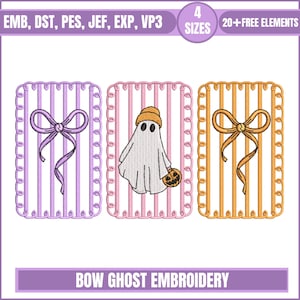Coquette Bow Ghost Embroidery File, Halloween Spooky Machine Embroidery Files, Girly Halloween Coquette Spooky Vibes Ghost Embroidery Design
