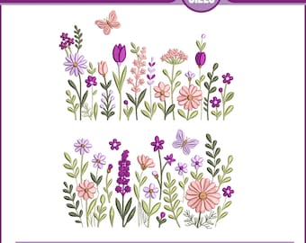 Wildflower Meadow Machine Embroidery Design, Bundle of Wild Flowers, Boho Flower, Wildflower Embroidery Bundle, 8 Sizes, Instant Download