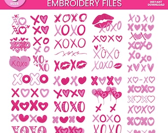 XOXO Valentine Embroidery Design Bundle | Love Letters Patch Style, Cute Hearts & Bow Frame,  Romantic Gift Theme, Trendy Machine Embroidery