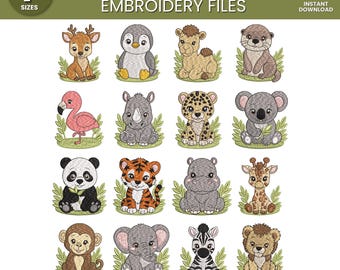 Safari Animal Embroidery Bundle, Jungle Animal Design, Baby Machine Pattern.