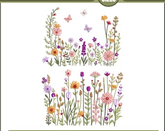 Wild Life Meadow Machine Embroidery Design, Bundle of Wild Flowers, Boho Flower, Wildflower Embroidery, 6 Sizes, Instant Download
