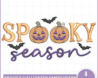 Spooky Season Embroidery Design, Halloween Script with Bats and Web, Fall Machine Embroidery