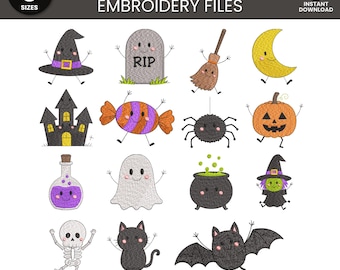 Mini Halloween Embroidery Designs, Halloween Set Embroidery, Cute mini ghost, Pumpkin, Bat, Witch, Candy Embroidery Design, Halloween Bundle