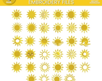 Sun Icon Bundle Embroidery Design File | Shining Sun Embroidery Design | Cute Sun Embroidery Design 5 Size