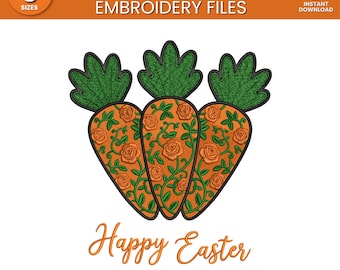 Easter Vintage Carrot Embroidery File, Rustic Spring Carrot Floral Embroidery Design, Vintage Lover Gifts, Instant Download