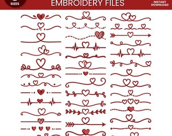 40 Heart Border Machine Embroidery Set Custom Text Heart Line Bordered Hearts Manually Digitized Hearts Divider | 9 Size