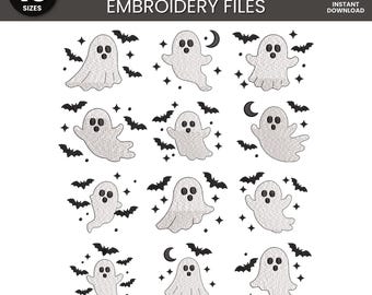 Ghost Embroidery Bundle, Halloween Ghost Bundle, Kawaii Ghost Embroidery, Spooky Season Emb File, Ghost + Bats Embroidery Download