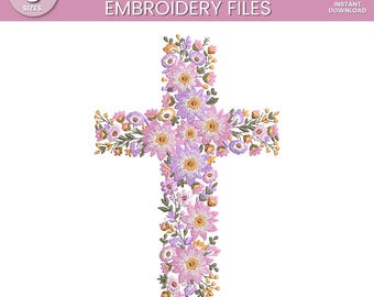Christian Cross Embroidery Design, Floral Cross Machine File, God with Flowers, File for Machine Embroidery, Instant Download