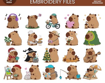 Capybara Embroidery Design , Bundle 20+ File Machine Embroidery File (Digital Download) 10 size