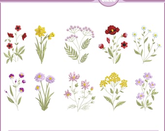 10 Flower Machine Embroidery Designs, Flowers Botanical Daffodil Poppy Wildflower Bundle Pattern Instant Download Zip - 7 sizes
