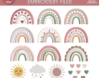 Rainbow Bundle Embroidery Design, Floral Boho Rainbow Embroidery Design, Mini Rainbow Embroidery Files, Bundle Embroidery Design 9 Sizes