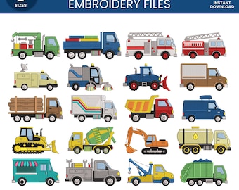 Mini Trucks Machine Embroidery Design Set, Professional Vehicles Embroidery Designs Bundle, Mini Cars Machine Embroidery Files For Boy Truck