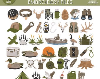 Mini Hunting Icons Machine Embroidery Designs, Hunting Fishing Designs, Fill Stitch Embroidery, Summers Holiday, 10 Sizes, Instant Download