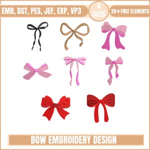 Bow Embroidery Design | Digital Bow Machine Embroidery Pattern | Coquette Embroidery File | Bow Machine Embroidery Files | Instant Download